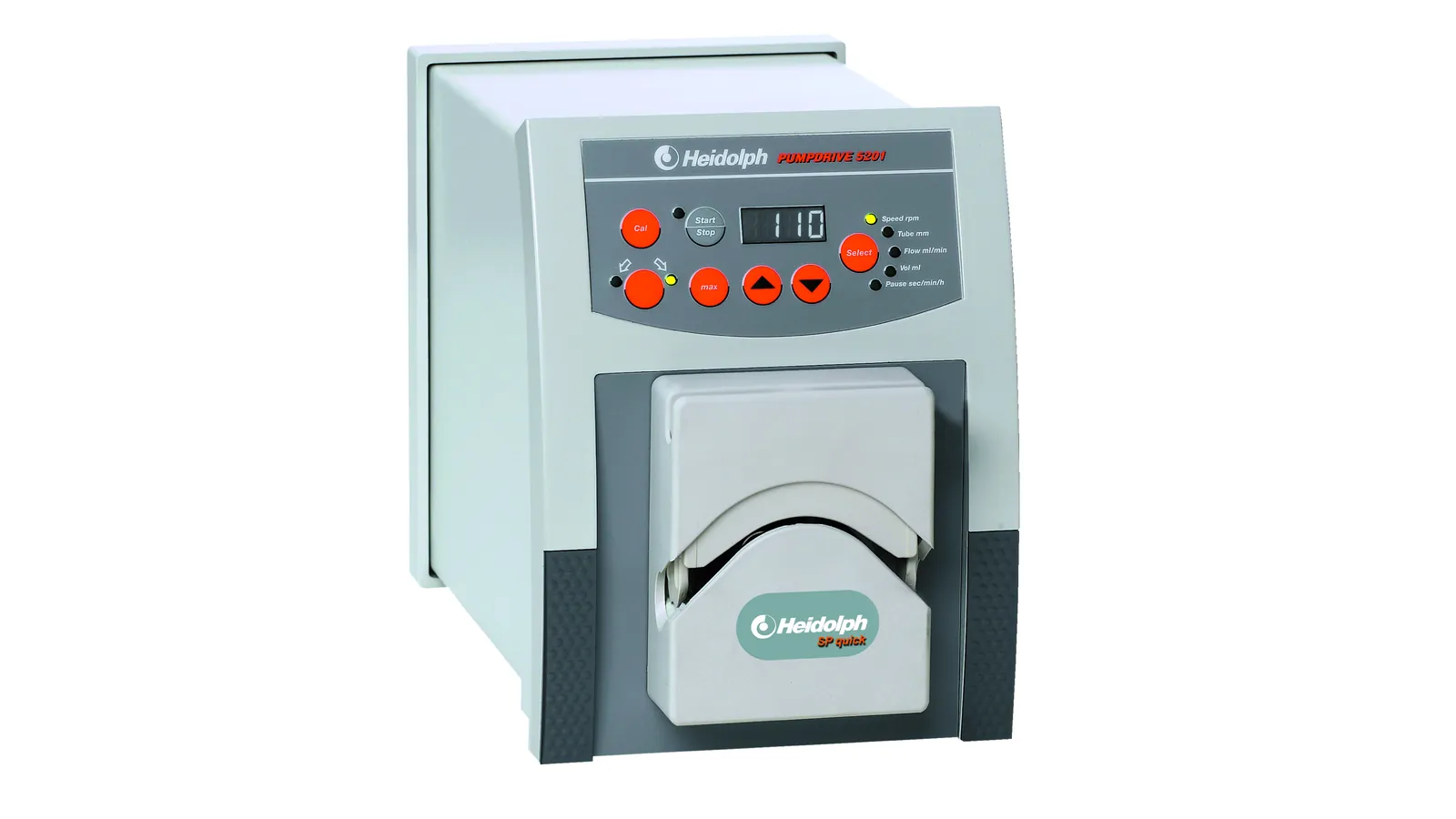 Heidolph laboratory peristaltic pump with digital control panel and pump head, full view